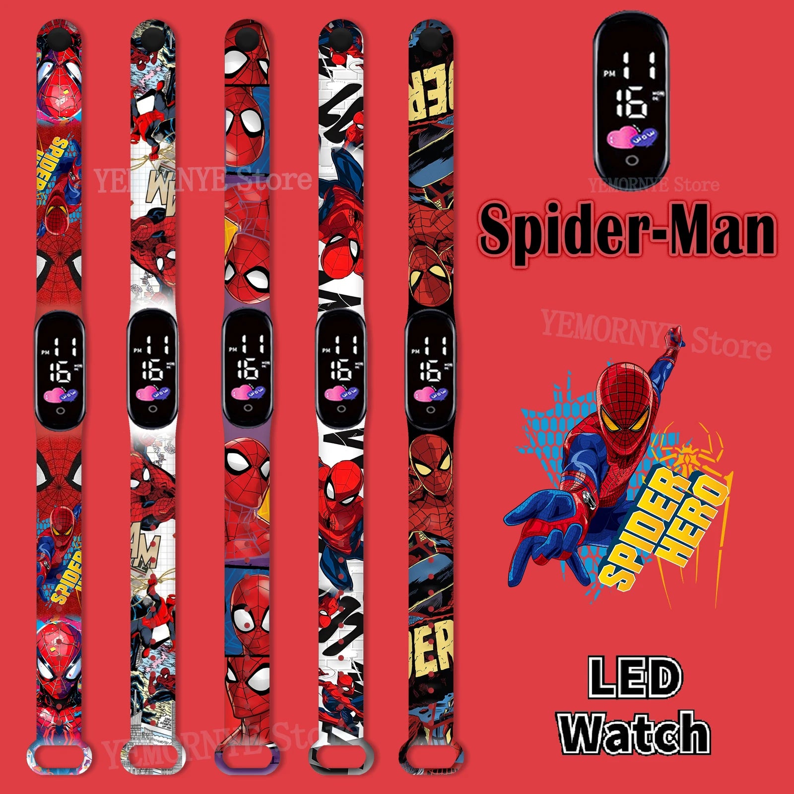 Disney Spider Man children's Cartoon Anime Character Luminous Bracelet Watch LED Touch Waterproof Clock Sports Gifts Christmas Z