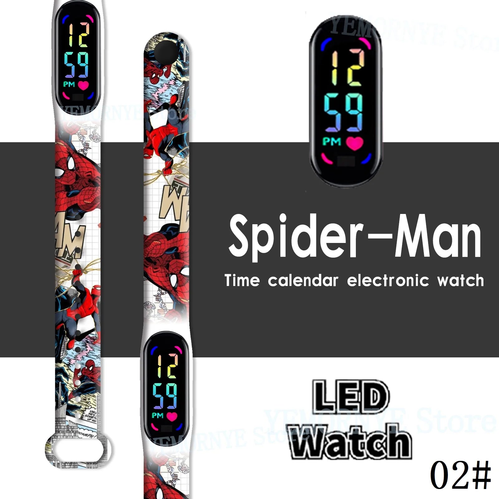 Disney Spider Man children's Cartoon Anime Character Luminous Bracelet Watch LED Touch Waterproof Clock Sports Gifts Christmas Z