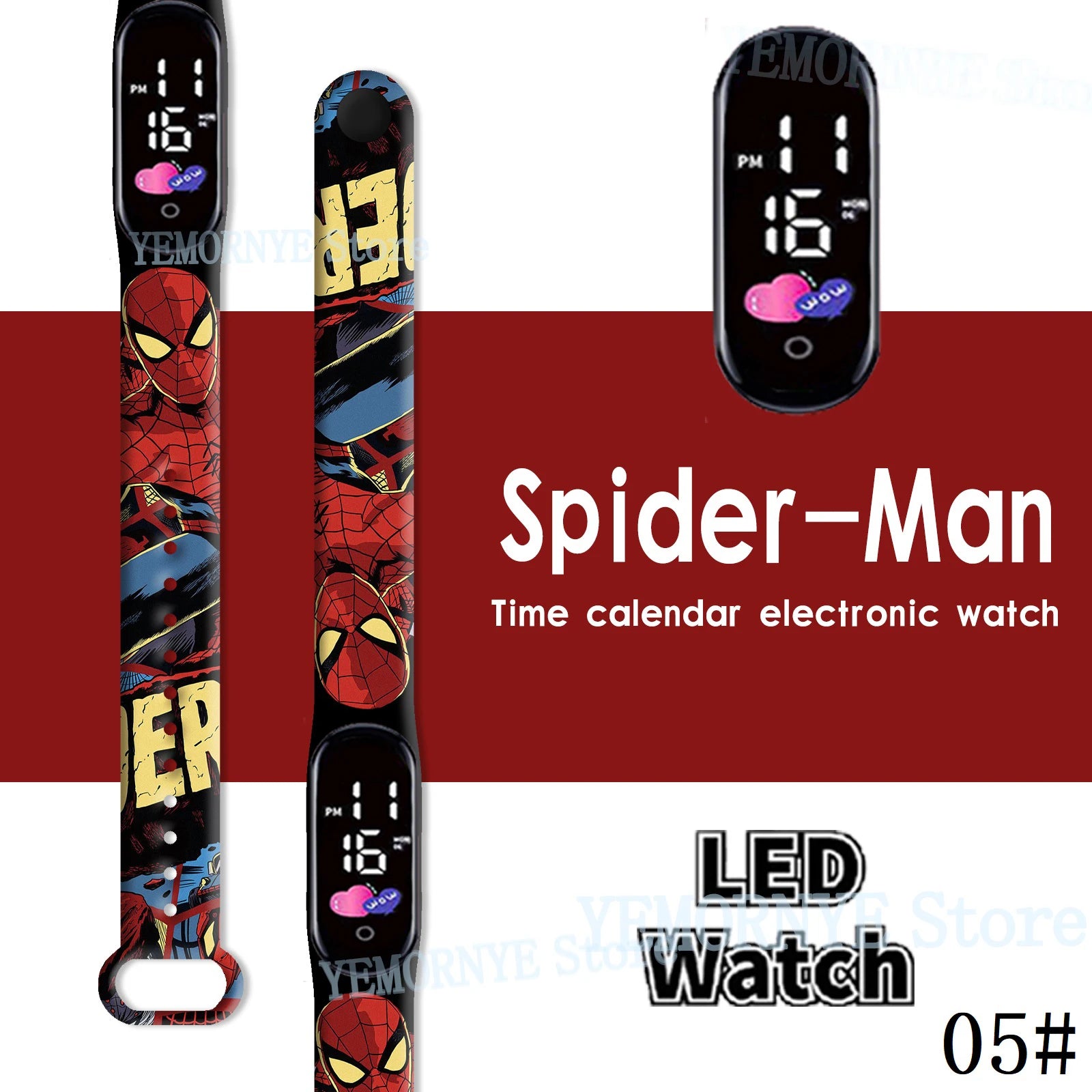 Disney Spider Man children's Cartoon Anime Character Luminous Bracelet Watch LED Touch Waterproof Clock Sports Gifts Christmas Z