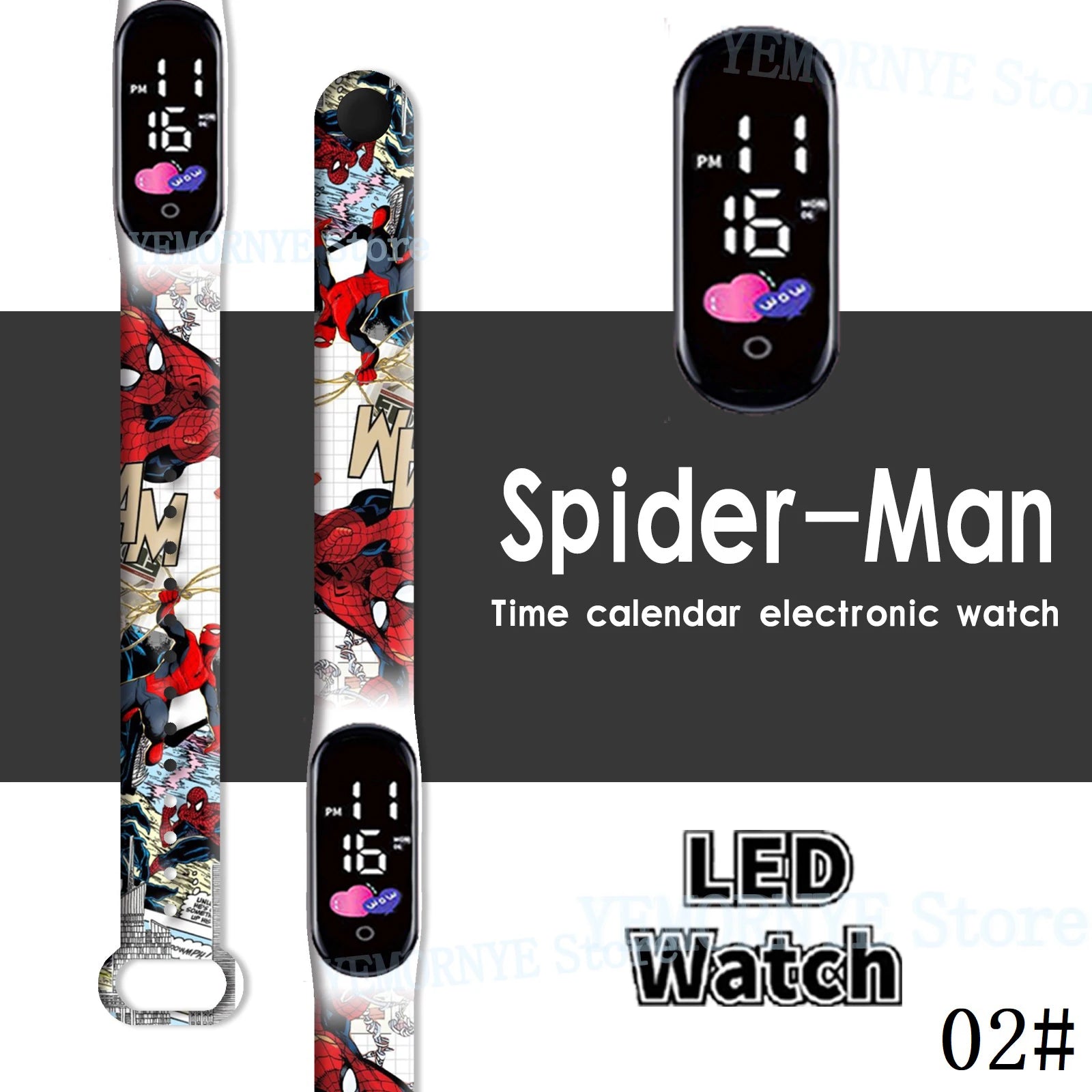 Disney Spider Man children's Cartoon Anime Character Luminous Bracelet Watch LED Touch Waterproof Clock Sports Gifts Christmas Z