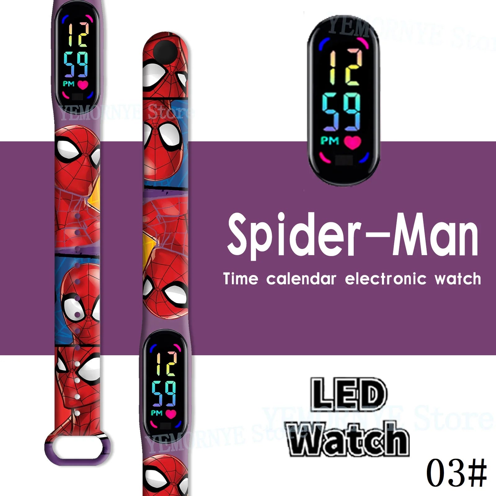 Disney Spider Man children's Cartoon Anime Character Luminous Bracelet Watch LED Touch Waterproof Clock Sports Gifts Christmas Z