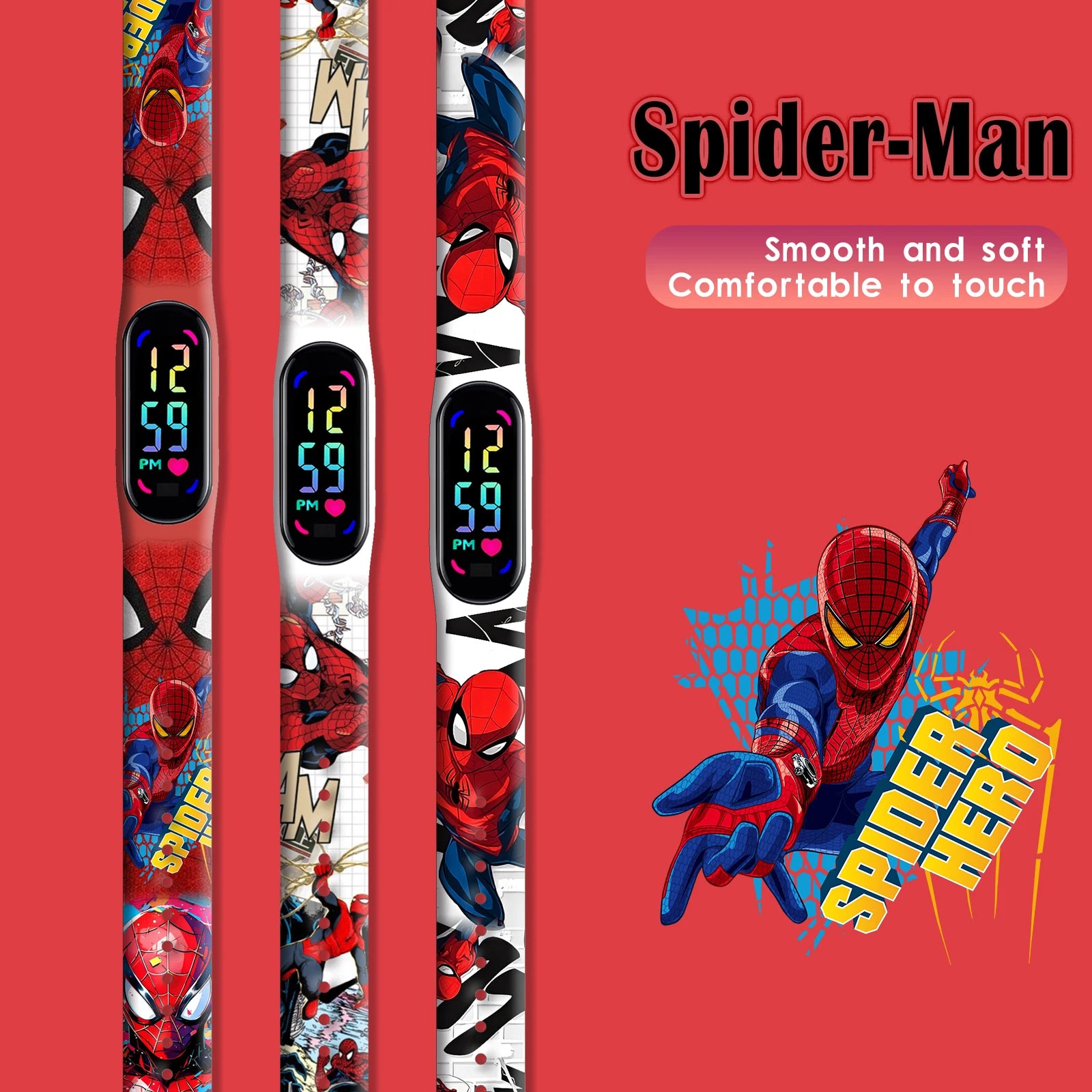Disney Spider Man children's Cartoon Anime Character Luminous Bracelet Watch LED Touch Waterproof Clock Sports Gifts Christmas Z