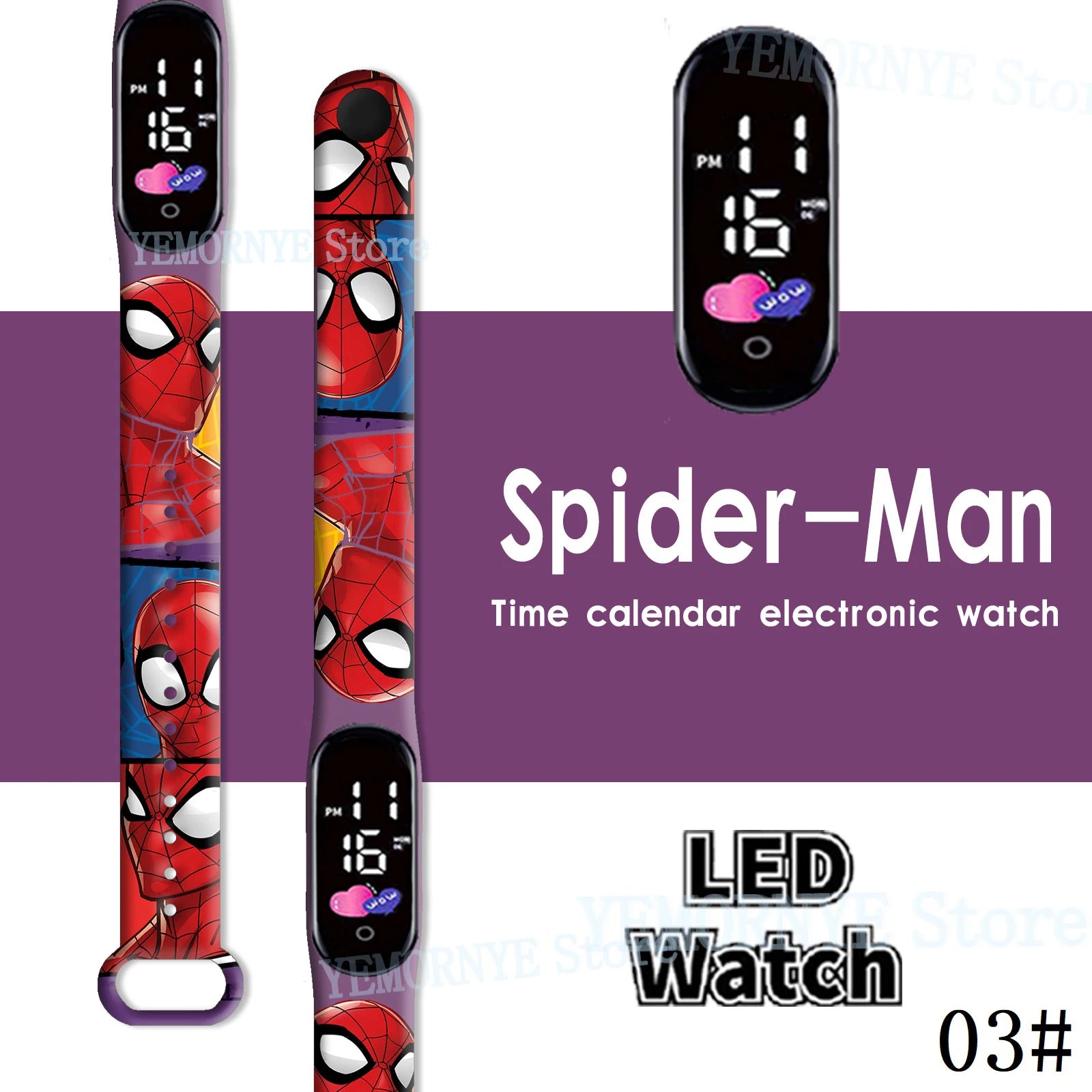 Disney Spider Man children's Cartoon Anime Character Luminous Bracelet Watch LED Touch Waterproof Clock Sports Gifts Christmas Z